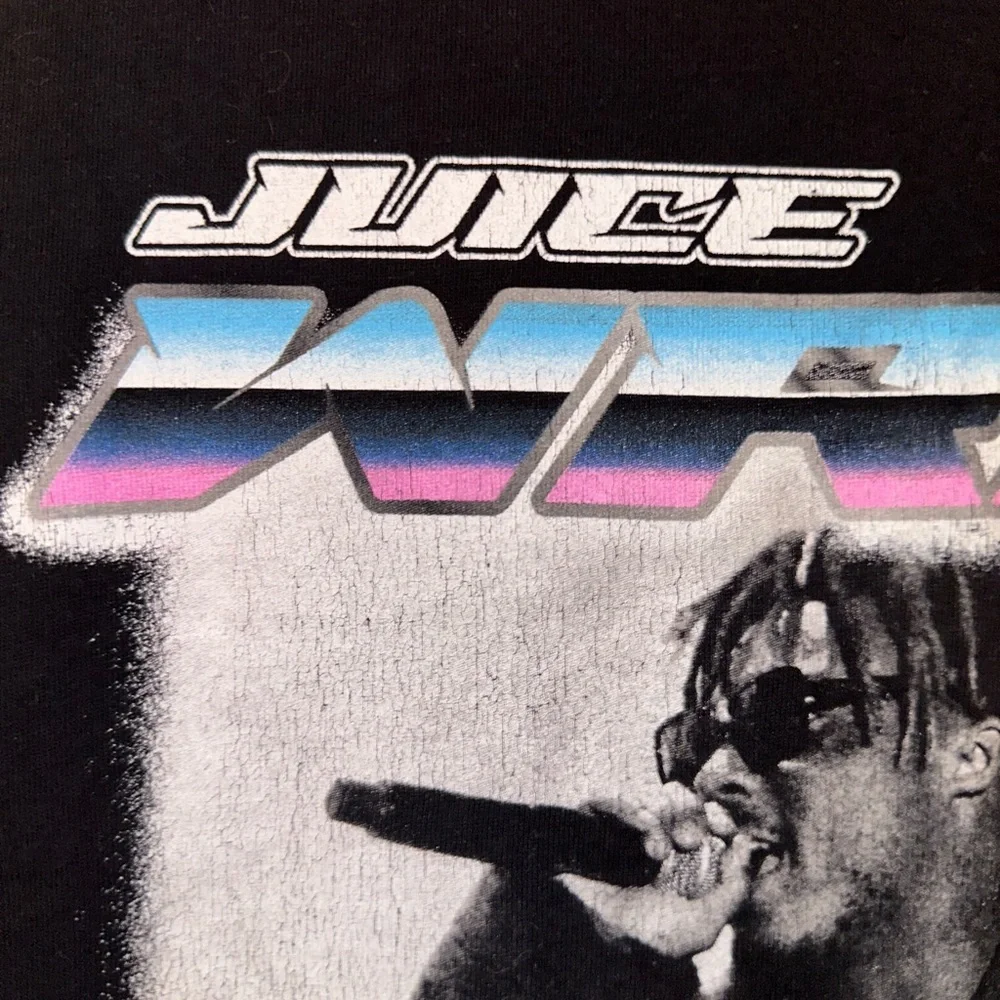 Juice Wrld Black Graphic T-Shirt Purple and Yellow Accents L music streetwear